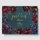 ティール(緑がかった色)ボルドー・サファイアジュエルトーン結婚金ゴールド ゲストブック (正面)