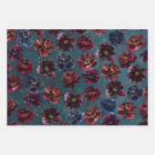 ティール(緑がかった色)ボルドー・サファイアジュエルトーン結婚金ゴールド ラッピングペーパーシート (正面3)