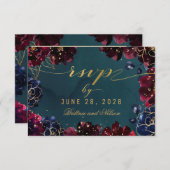 ティール（緑がかった色）ボルドーSapphire Jewel Tone Meal Choice RS 出欠カード (正面/裏面)