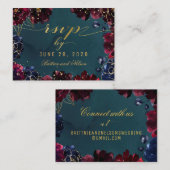 ティール（緑がかった色）ボルドーSapphire Jewel Tone RSVPオンラインカード 名刺 (正面/裏面)