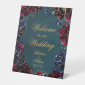 ティール（緑がかった色）ボルドーSapphire Jewel Tone Welcome 結婚's 台座サイン (正面)