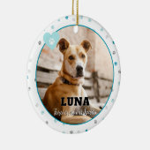 ティール（緑がかった色）ポープリントドッグフォトペット記念オーナメント セラミックオーナメント (右)