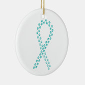 ティール（緑がかった色）ポープリントリボン セラミックオーナメント (右)