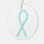 ティール（緑がかった色）ポープリントリボン セラミックオーナメント (左)