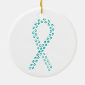 ティール（緑がかった色）ポープリントリボン セラミックオーナメント (裏面)