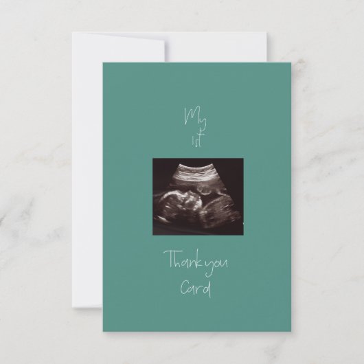 ティール（緑がかった色）マイ第1ベビーギフトおもしろいサンキューカード サンキューカード (正面)