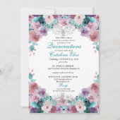 ティール(緑がかった色)&マウブサンセットキンセアニェラ誕生日 招待状 (正面)