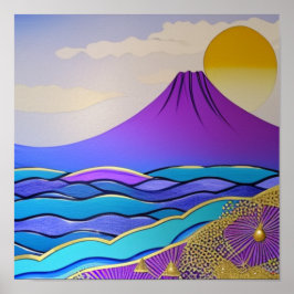 ティール（緑がかった色）マウンテンズバイザ海ポスター ポスター