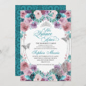 ティール(緑がかった色)&マウヴ海サンセットティアラキンセアニェラ 招待状 (正面/裏面)