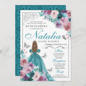 ティール(緑がかった色)&マウヴ海サンセットプリンセスキンセアニェラ 招待状 (正面/裏面)