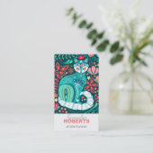 ティール（緑がかった色）マクシマリスト猫フローラフォークアート名刺 名刺 (スタンド正面)