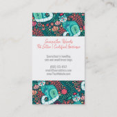 ティール（緑がかった色）マクシマリスト猫フローラフォークアート名刺 名刺 (裏面)