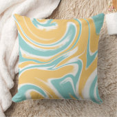 ティール(緑がかった色)マスタードスワールアートデコーラー クッション (ブランケット)