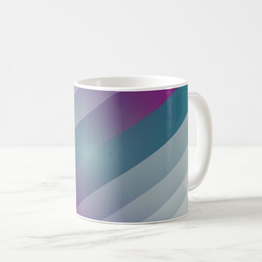 ティール(緑がかった色)マゼンタグレー三角形 コーヒーマグカップ (正面右)