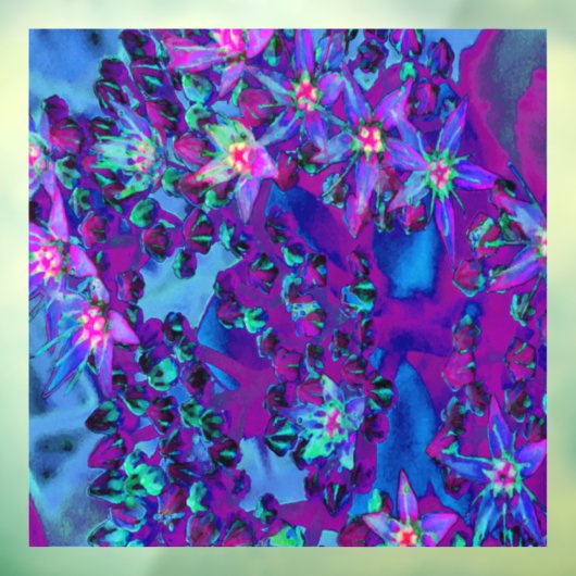 ティール（緑がかった色）、マゼンタ、青の多肉性セダムの花 ウィンドウサイン (シート3)