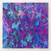 ティール（緑がかった色）、マゼンタ、青の多肉性セダムの花 ガラスコースター (正面)