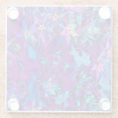 ティール（緑がかった色）、マゼンタ、青の多肉性セダムの花 ガラスコースター (裏面)