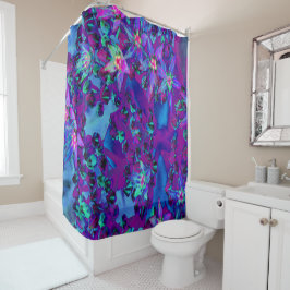 ティール（緑がかった色）、マゼンタ、青の多肉性セダムの花 シャワーカーテン