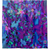 ティール(緑がかった色)、マゼンタ、青の多肉性セダムの花 シャワーカーテン (正面)