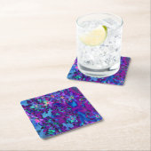 ティール（緑がかった色）、マゼンタ、青の多肉性セダムの花 スクエアペーパーコースター (インサイチュ)