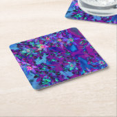 ティール（緑がかった色）、マゼンタ、青の多肉性セダムの花 スクエアペーパーコースター (アングル)