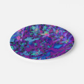 ティール（緑がかった色）、マゼンタ、青の多肉性セダムの花 ペーパープレート (アングル)