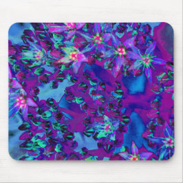 ティール（緑がかった色）、マゼンタ、青の多肉性セダムの花 マウスパッド
