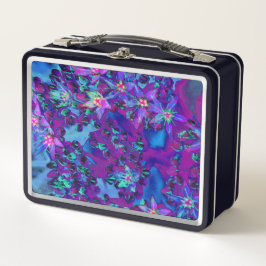 ティール（緑がかった色）、マゼンタ、青の多肉性セダムの花 メタルランチボックス