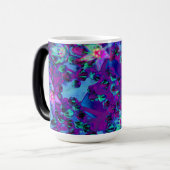 ティール（緑がかった色）、マゼンタ、青の多肉性セダムの花 モーフィングマグカップ (正面左)