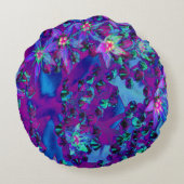 ティール（緑がかった色）、マゼンタ、青の多肉性セダムの花 ラウンドクッション (裏面)