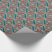 ティール（緑がかった色）、マルーン、ベージュ民族花パターン ラッピングペーパー (角)