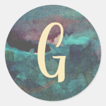 ティール（緑がかった色）・マルーン・モノグラム水彩