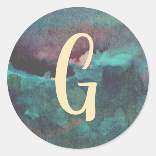 ティール(緑がかった色)・マルーン・モノグラム水彩 ラウンドシール (正面)