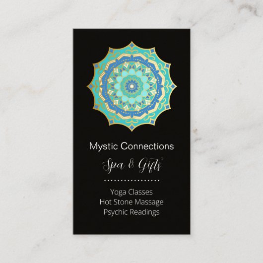 ティール(緑がかった色)マンダラエナジーヒーラーヨガ霊気スパ 名刺 (正面)