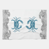 ティール(緑がかった色)マンダラカニ キッチンタオル (横)