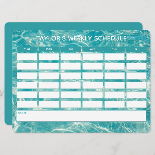ティール(緑がかった色)マーブルウィークリー学校日程 (正面/裏面)