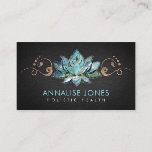 ティール（緑がかった色）マーブルエレガントロータスゴールデンオーナメント 名刺 (正面)