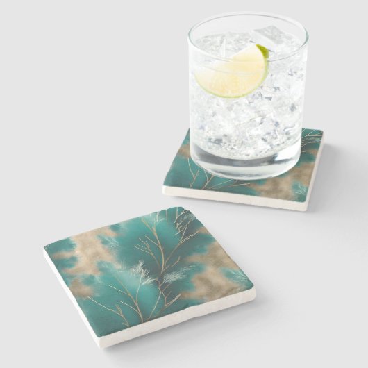 ティール(緑がかった色)マーブルコースターズホームデコールコースター ストーンコースター (横)