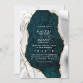 ティール（緑がかった色）マーブルホワイト&金ゴールドアゲート結婚式招待状 招待状 (正面)