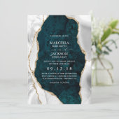 ティール（緑がかった色）マーブルホワイト&金ゴールドアゲート結婚式招待状 招待状 (スタンド正面)