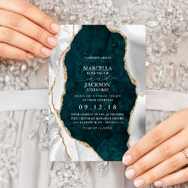 ティール(緑がかった色)マーブルホワイト&金ゴールドアゲート結婚式招待状 招待状