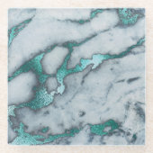ティール（緑がかった色）マーブル ガラスコースター (正面)