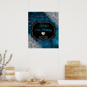 ティール(緑がかった色)マーメイドシルバーグリッター誕生日標識 ポスター (キッチン)