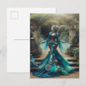 ティール（緑がかった色）マーメイドスチームパンクヴィンテージレディビクトリアンー ポストカード (正面/裏面)