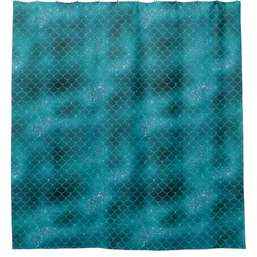 ティール（緑がかった色）マーメイドスパークル シャワーカーテン (正面)