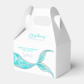 ティール（緑がかった色）マーメイドテールテーマ誕生日お願いボックス フェイバーボックス (裏面サイド)