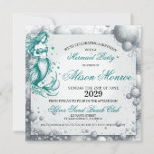 ティール(緑がかった色)マーメイドパーティー招待状 シーズンカード (正面)