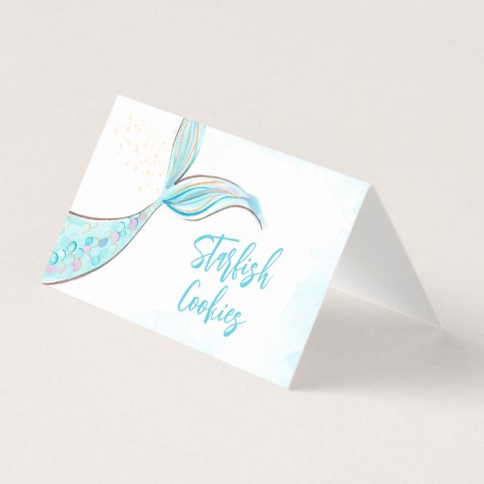 ティール（緑がかった色）マーメイドパーティー食品ラベル (正面)