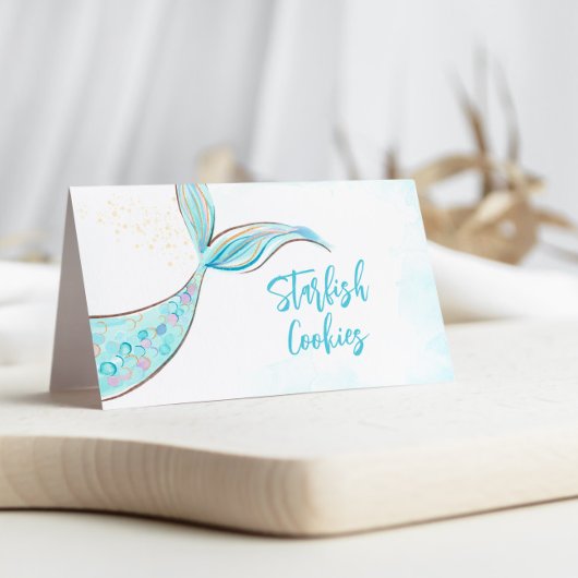 ティール（緑がかった色）マーメイドパーティー食品ラベル