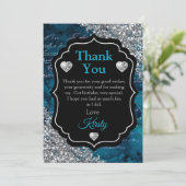 ティール(緑がかった色)マーメイドレターズシルバーグリッターサンキュー サンキューカード (スタンド正面)